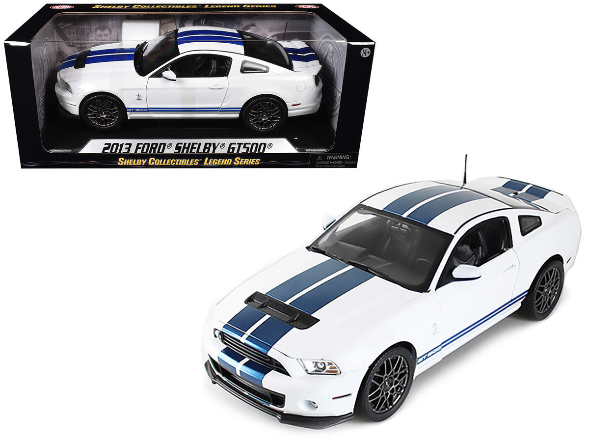 2013 Ford Shelby Cobra GT500 SVT White with Blue Stripes 1/18 Diecast Car Model by Shelby Collectibles LuxuryLifeWay Online Store