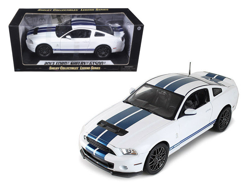 2013 Ford Shelby Cobra GT500 SVT White with Blue Stripes 1/18 Diecast Car Model by Shelby Collectibles LuxuryLifeWay Online Store