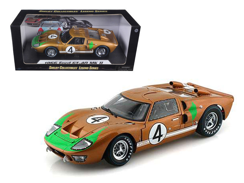 1966 Ford GT-40 MK 2 Gold #4 1/18 Diecast Car Model by Shelby Collectibles LuxuryLifeWay Online Store