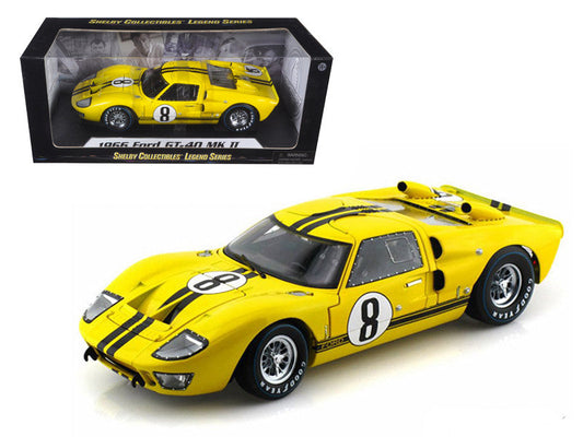 1966 Ford GT-40 MK II #8 Yellow with Black Stripes 1/18 Diecast Model Car by Shelby Collectibles LuxuryLifeWay Online Store