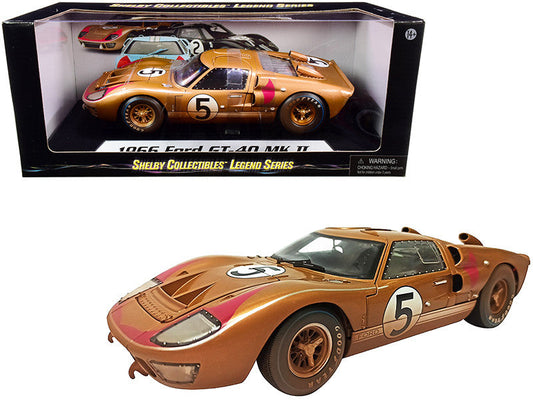 1966 Ford GT-40 MK II #5 Gold After Race (Dirty Version) 1/18 Diecast Model Car by Shelby Collectibles LuxuryLifeWay Online Store