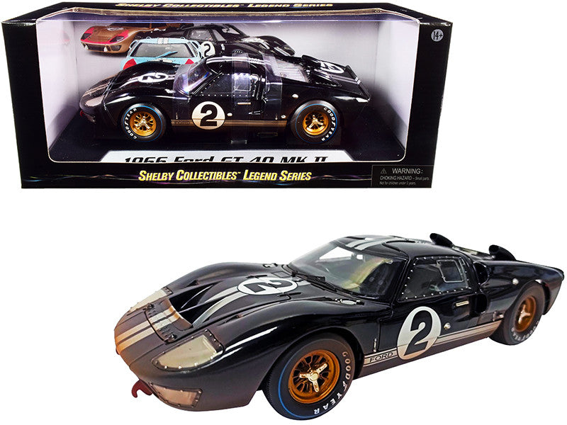 1966 Ford GT-40 MK II #2 Black with Silver Stripes After Race (Dirty Version) 1/18 Diecast Model Car by Shelby Collectibles LuxuryLifeWay Online Store