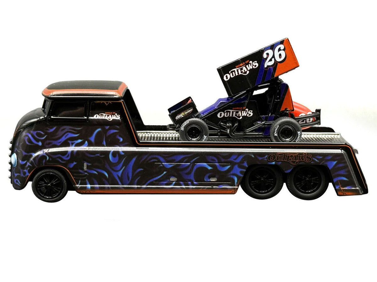 "World Of Outlaws 2026" Winged Sprint Car #26 Black with Stripes and Custom Hauler Black with Graphics 1/64 Diecast Model Cars by ACME LuxuryLifeWay Online Store