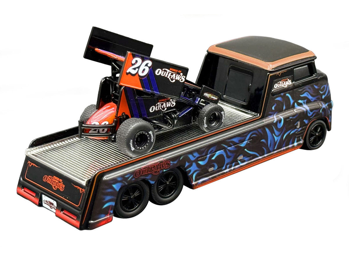"World Of Outlaws 2026" Winged Sprint Car #26 Black with Stripes and Custom Hauler Black with Graphics 1/64 Diecast Model Cars by ACME LuxuryLifeWay Online Store