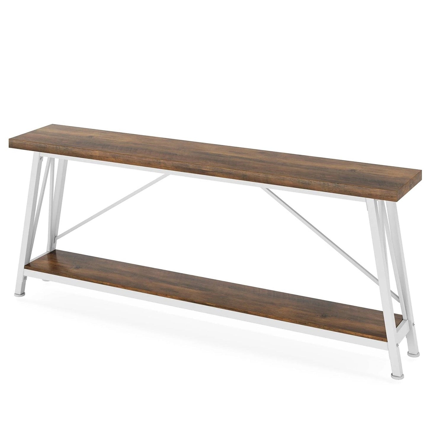 Heavy Duty 70-inch Industrial Brown Wood Top Sofa Table with White Metal Frame LuxuryLifeWay Online Store