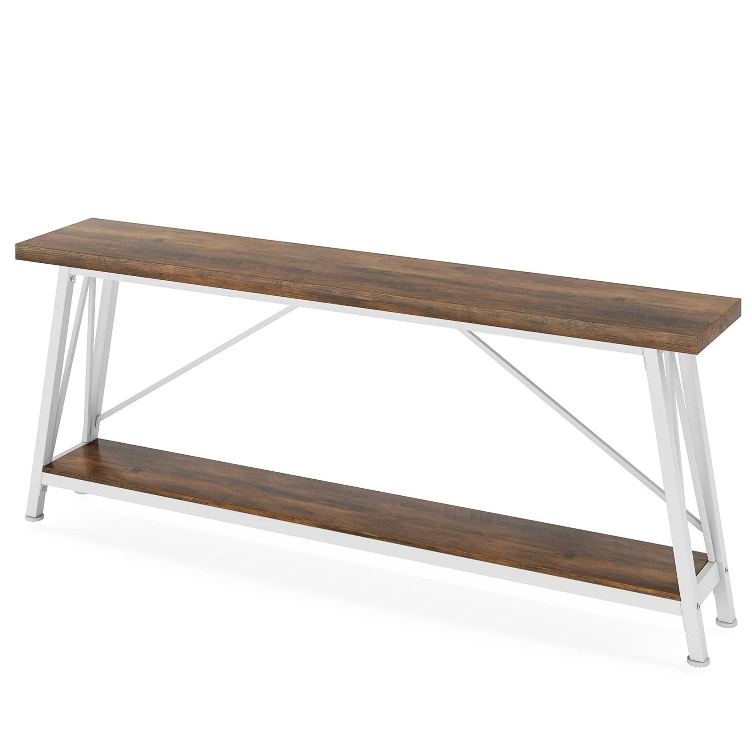 Heavy Duty 70-inch Industrial Brown Wood Top Sofa Table with White Metal Frame LuxuryLifeWay Online Store