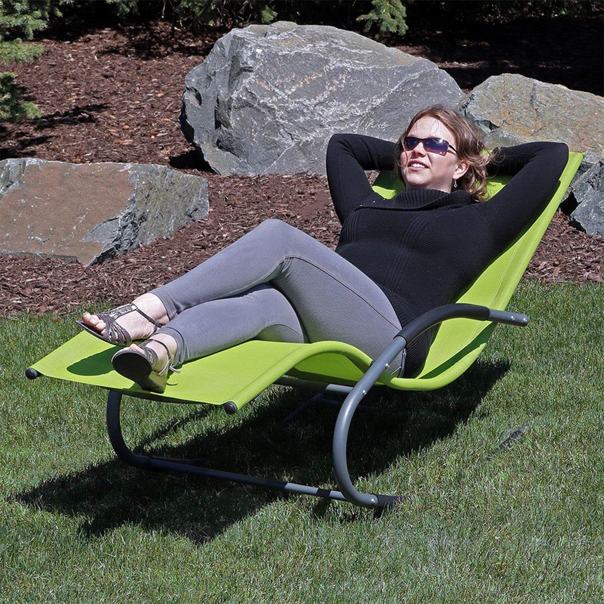 Modern Green Rocking Chaise Lounge Chair Patio Lounger with Pillow LuxuryLifeWay Online Store