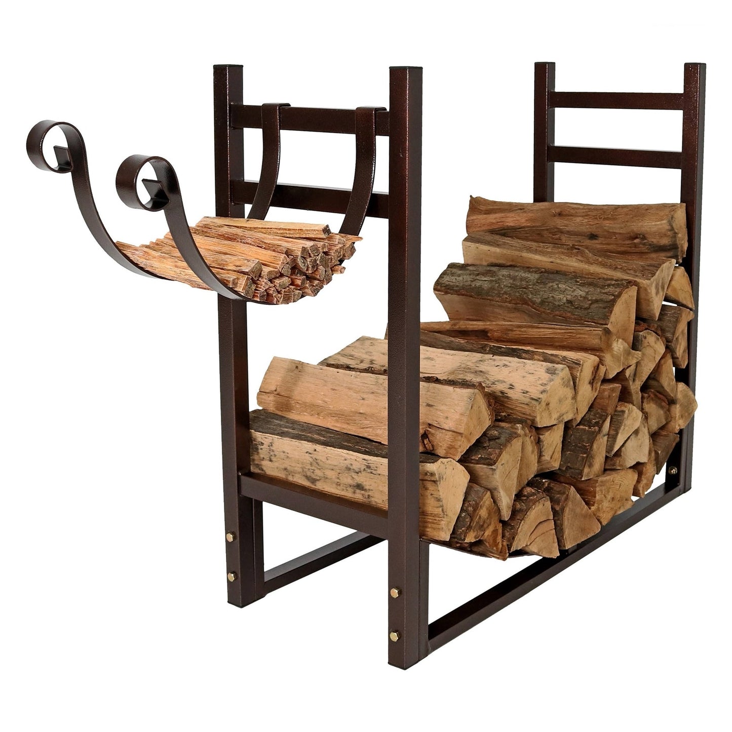 Bronze Metal Indoor/Outdoor Firewood Log Rack with Removeable Kindle Holder LuxuryLifeWay Online Store