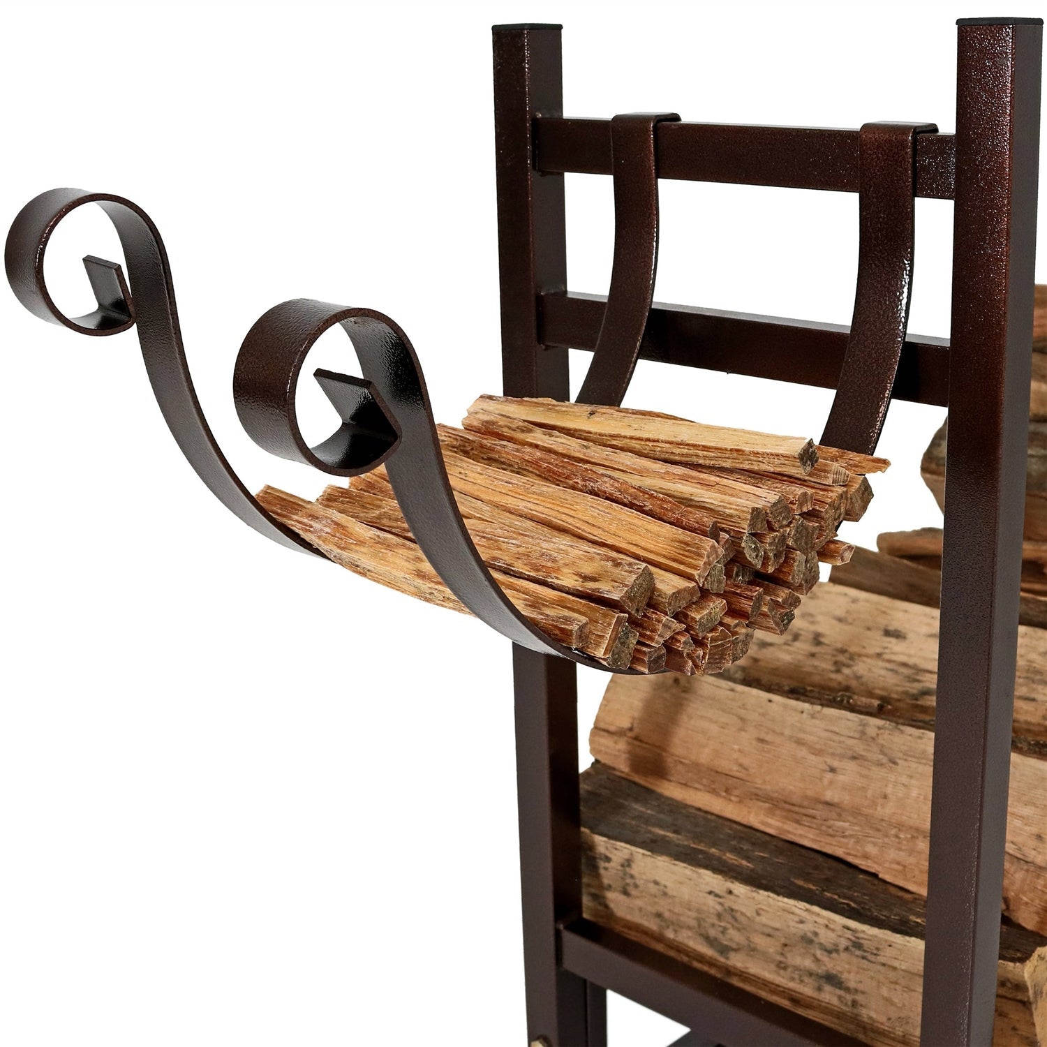 Bronze Metal Indoor/Outdoor Firewood Log Rack with Removeable Kindle Holder LuxuryLifeWay Online Store