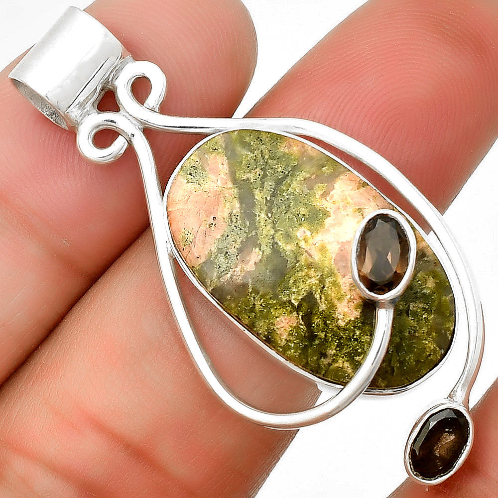 Natural Unakite & Smoky Quartz Pendant P-1051 SDP133993 LuxuryLifeWay Online Store