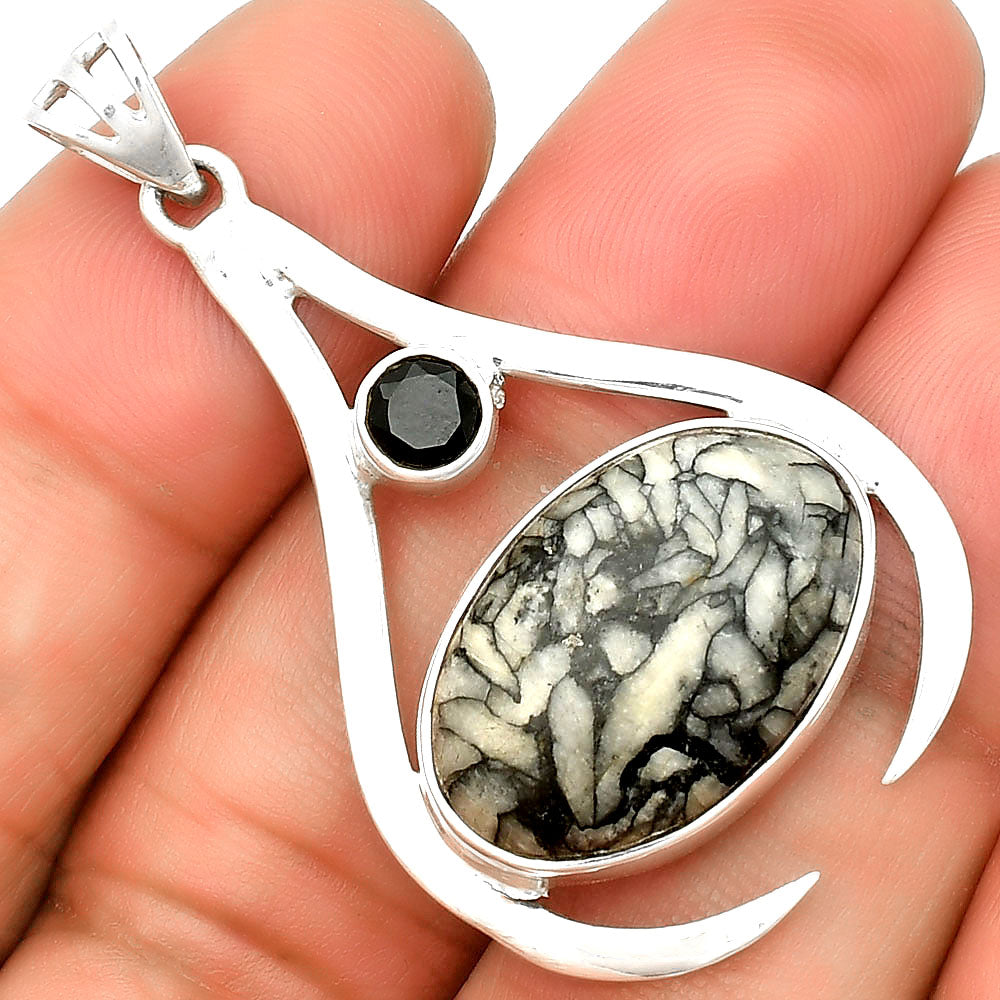 Natural Pinolith Stone & Black Onyx Pendant P-1057 SDP134004 LuxuryLifeWay Online Store