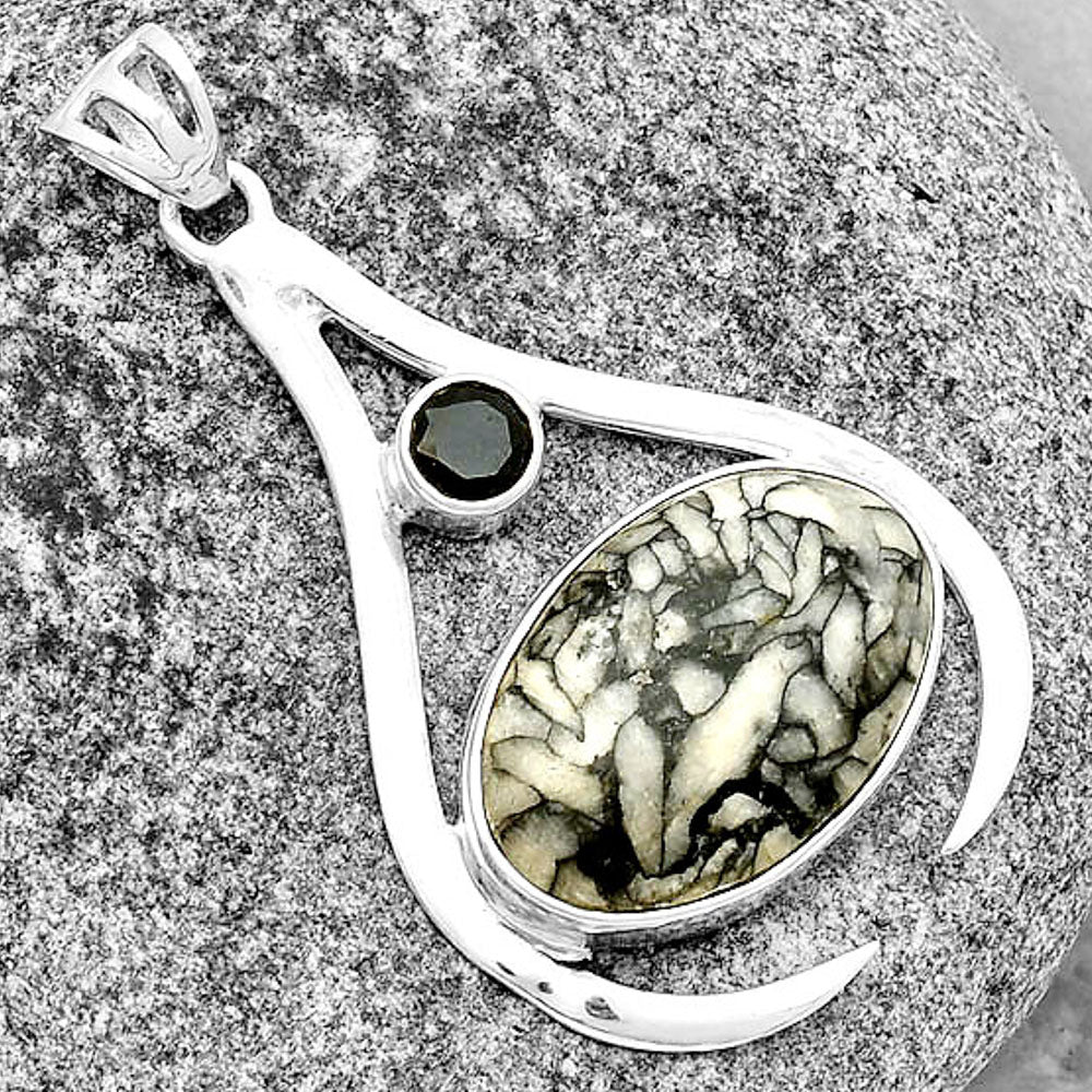 Natural Pinolith Stone & Black Onyx Pendant P-1057 SDP134004 LuxuryLifeWay Online Store