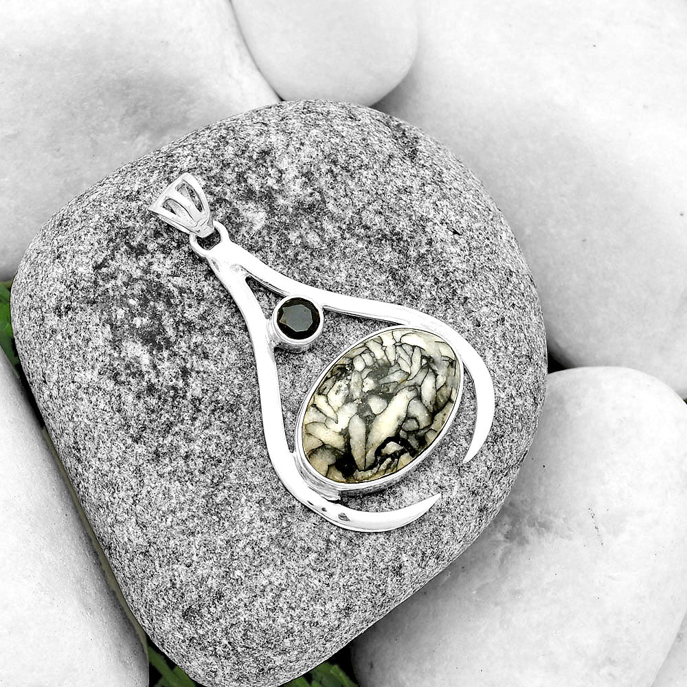 Natural Pinolith Stone & Black Onyx Pendant P-1057 SDP134004 LuxuryLifeWay Online Store