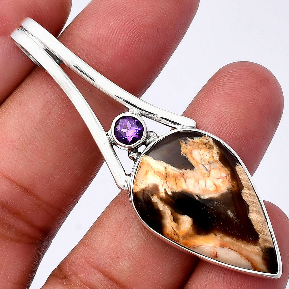 Natural Peanut Wood & Amethyst Pendant P-1006 SDP142994 LuxuryLifeWay Online Store