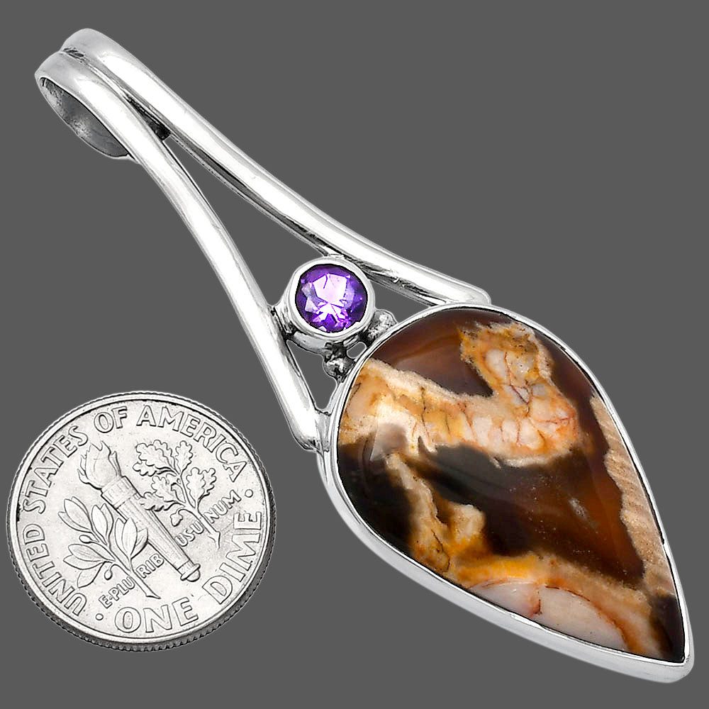 Natural Peanut Wood & Amethyst Pendant P-1006 SDP142994 LuxuryLifeWay Online Store