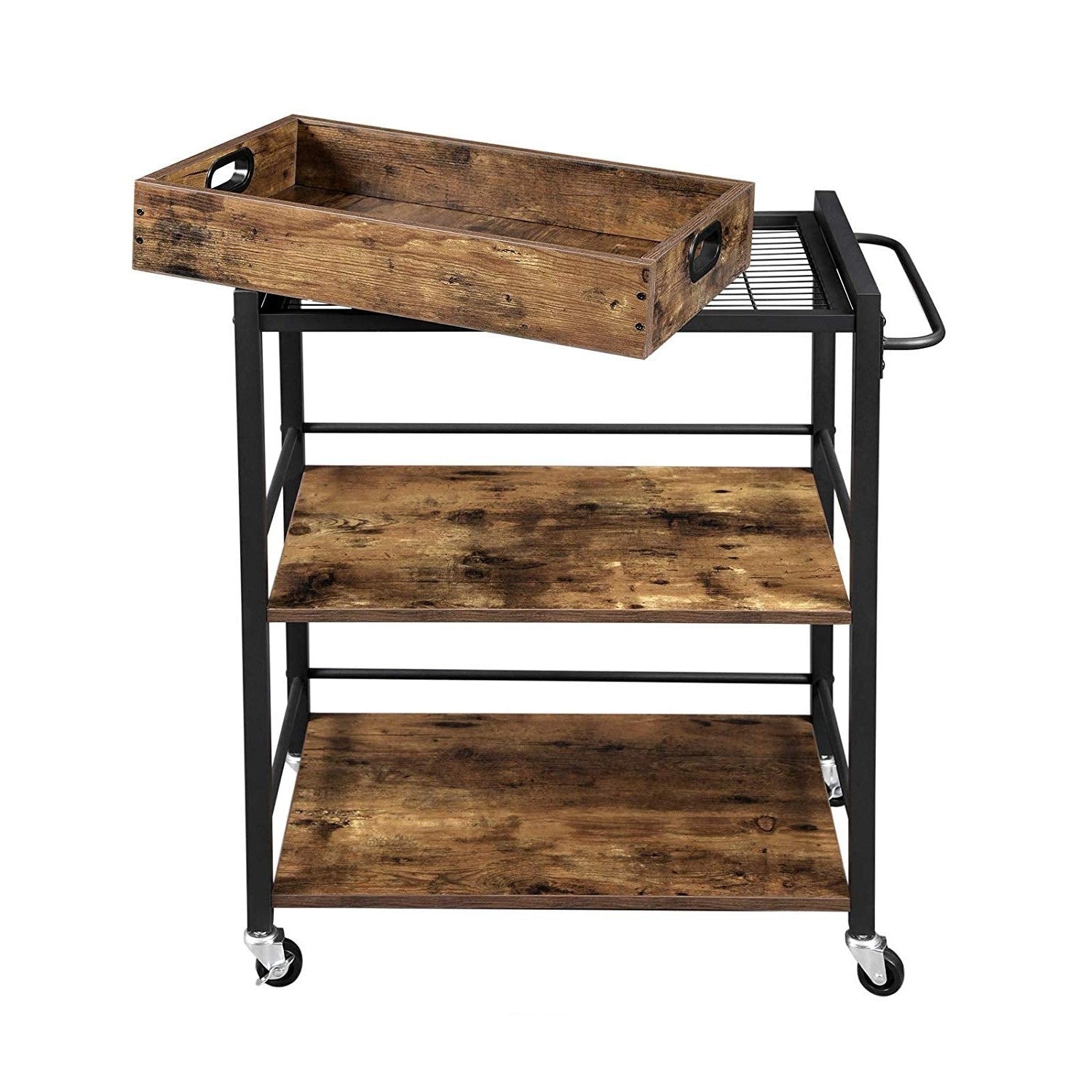 Farmhouse 3-Tier Kitchen Microwave Cart with Serving Tray on Wheels LuxuryLifeWay Online Store