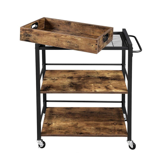Farmhouse 3-Tier Kitchen Microwave Cart with Serving Tray on Wheels LuxuryLifeWay Online Store