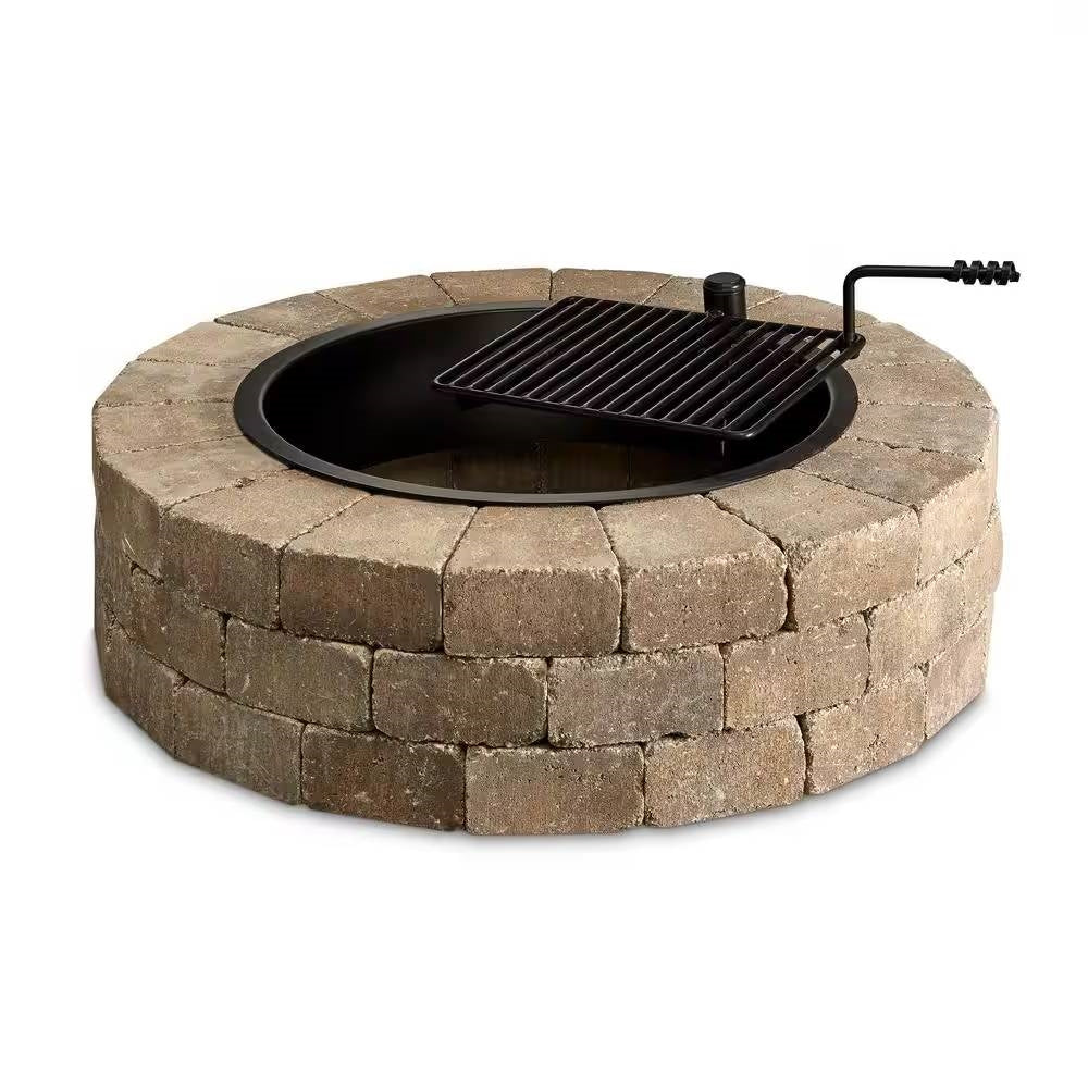 48-in Outdoor Round Concrete Block Stone Fire Pit Kit with Cooking Grill Grate LuxuryLifeWay Online Store