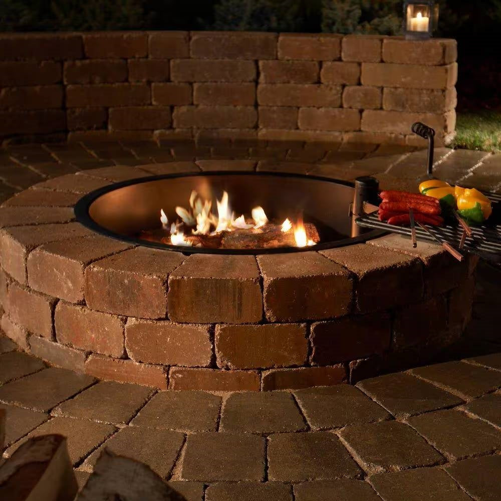 48-in Outdoor Round Concrete Block Stone Fire Pit Kit with Cooking Grill Grate LuxuryLifeWay Online Store