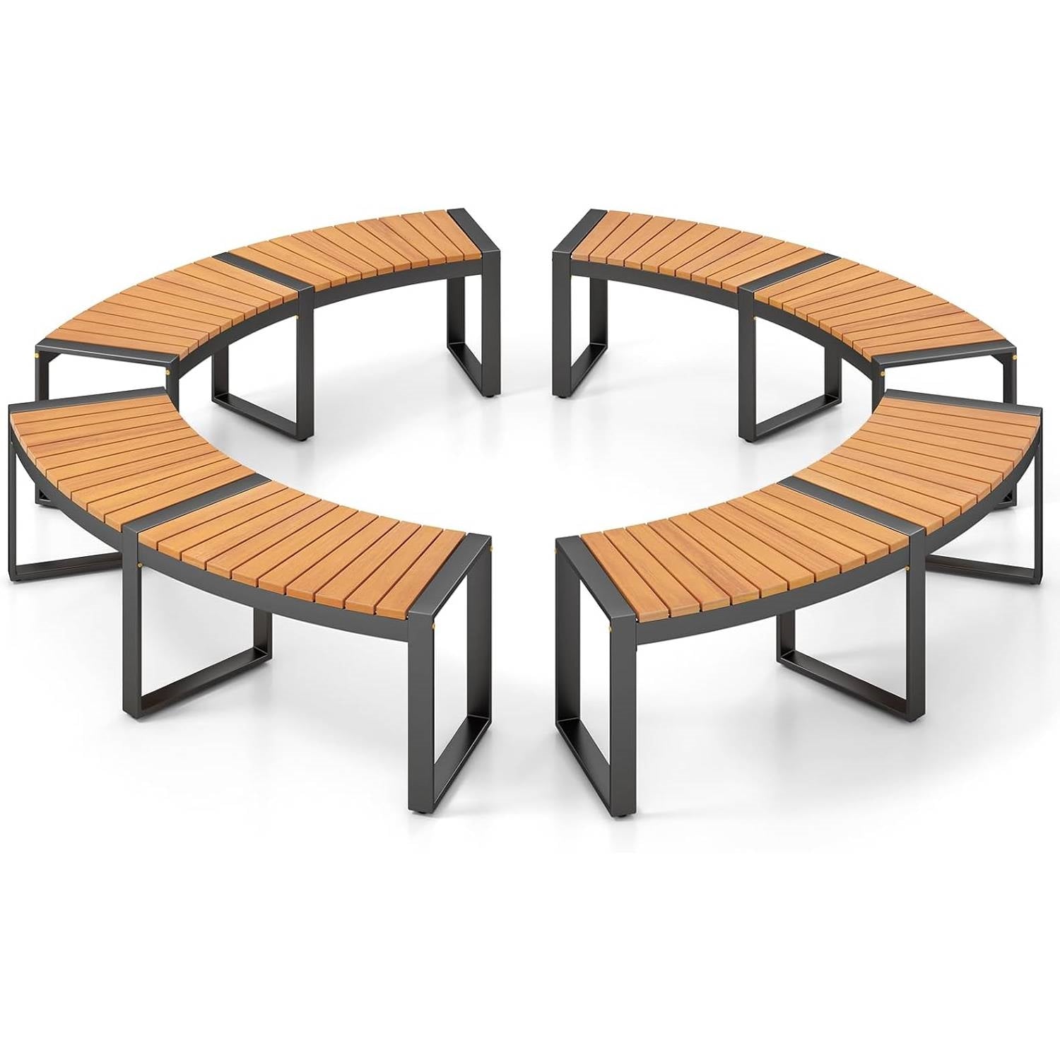 Set of 4 - Round Outdoor Metal Wood Backless Bench - Around Table Tree Fire Pit LuxuryLifeWay Online Store
