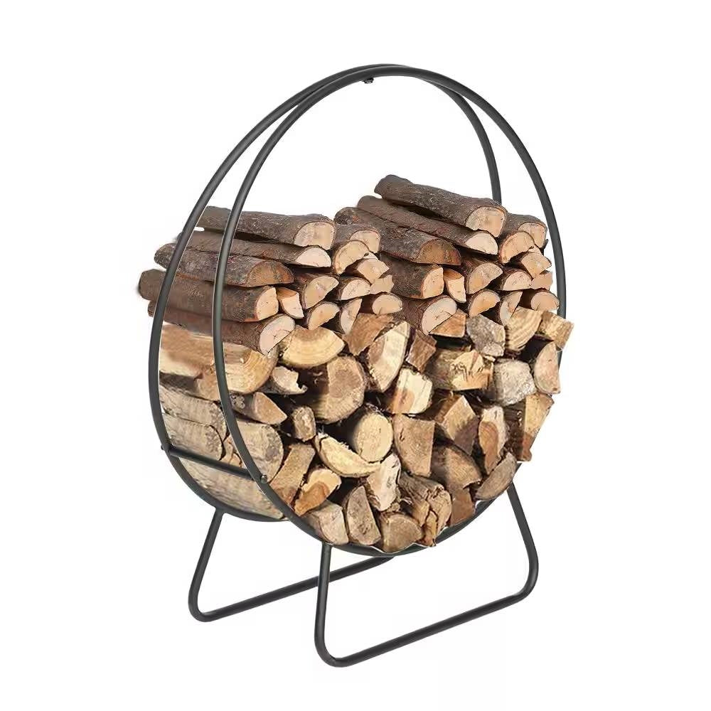 Indoor/Outdoor 2-ft. Round Black Powder-Coated Steel Firewood Log Rack LuxuryLifeWay Online Store