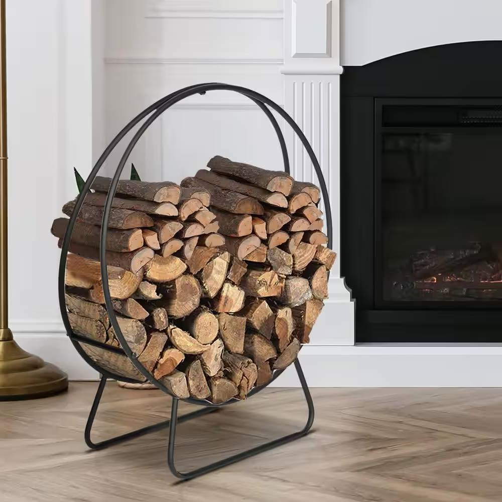 Indoor/Outdoor 2-ft. Round Black Powder-Coated Steel Firewood Log Rack LuxuryLifeWay Online Store