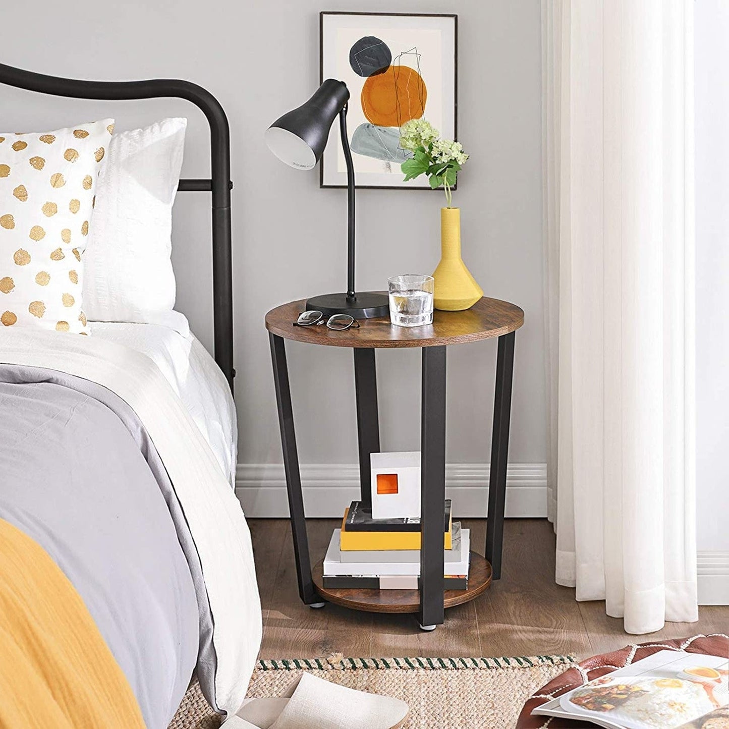 Farmhouse Rustic Round Side Table Nightstand End Table LuxuryLifeWay Online Store