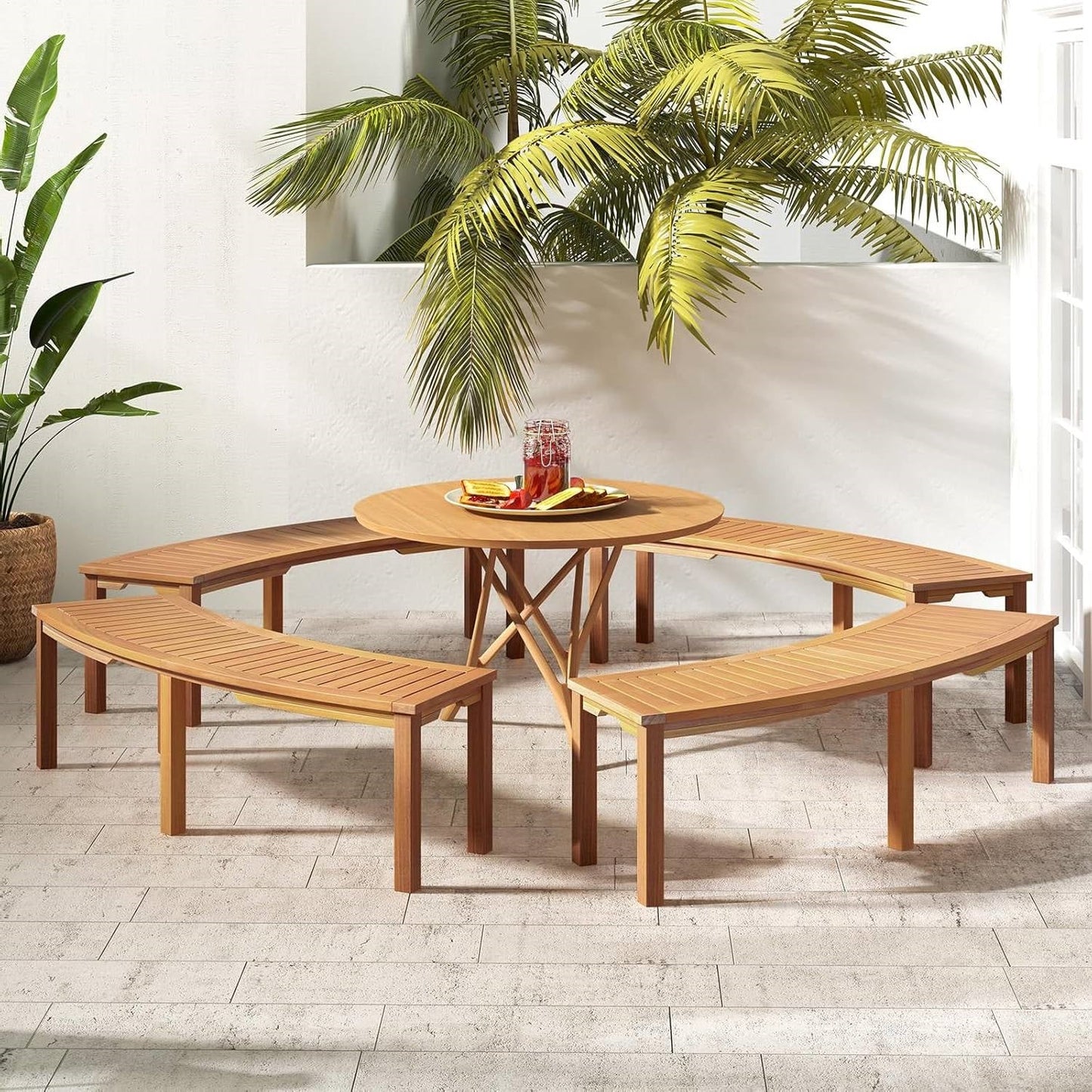 Set of 4 - Outdoor Curved Backless Garden Bench - Around Tree Table or Fire Pit LuxuryLifeWay Online Store