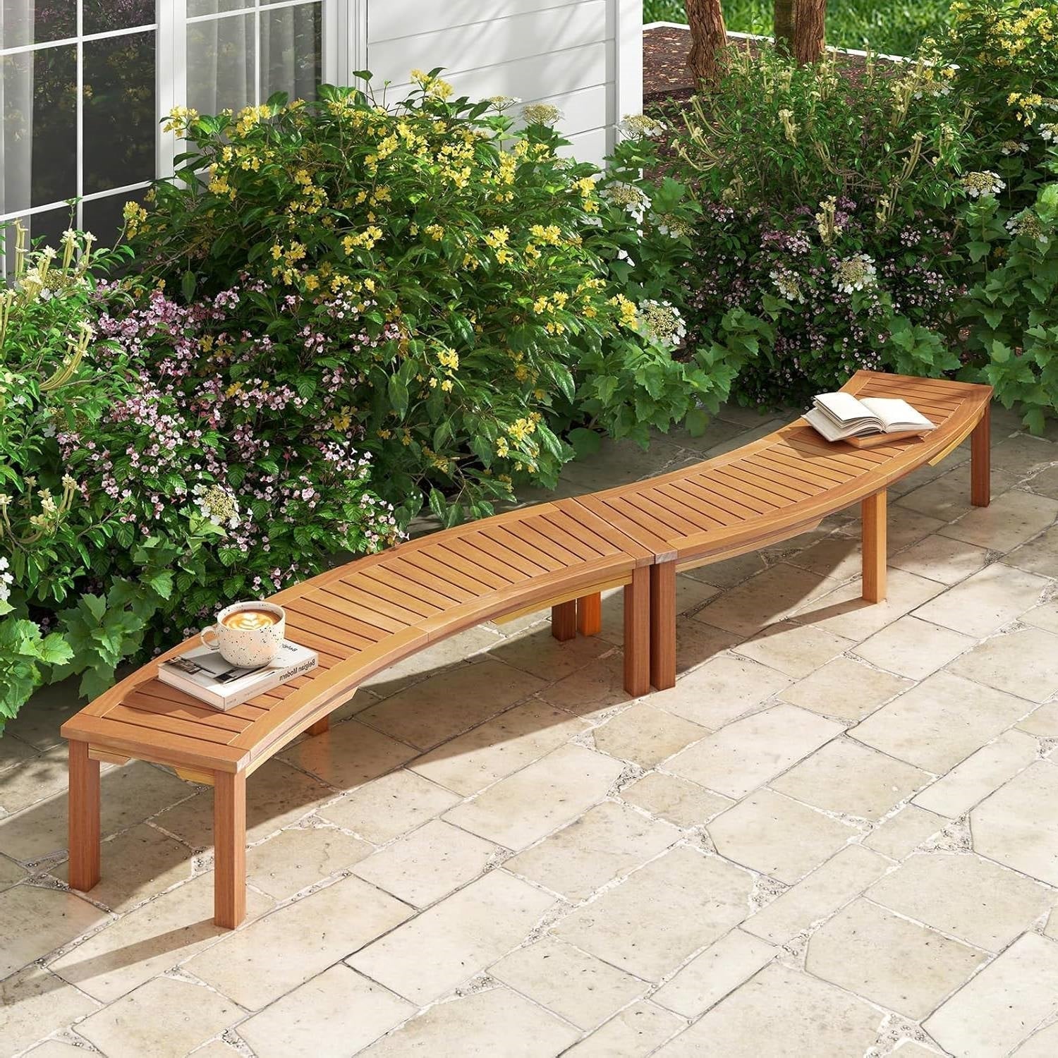 Set of 4 - Outdoor Curved Backless Garden Bench - Around Tree Table or Fire Pit LuxuryLifeWay Online Store
