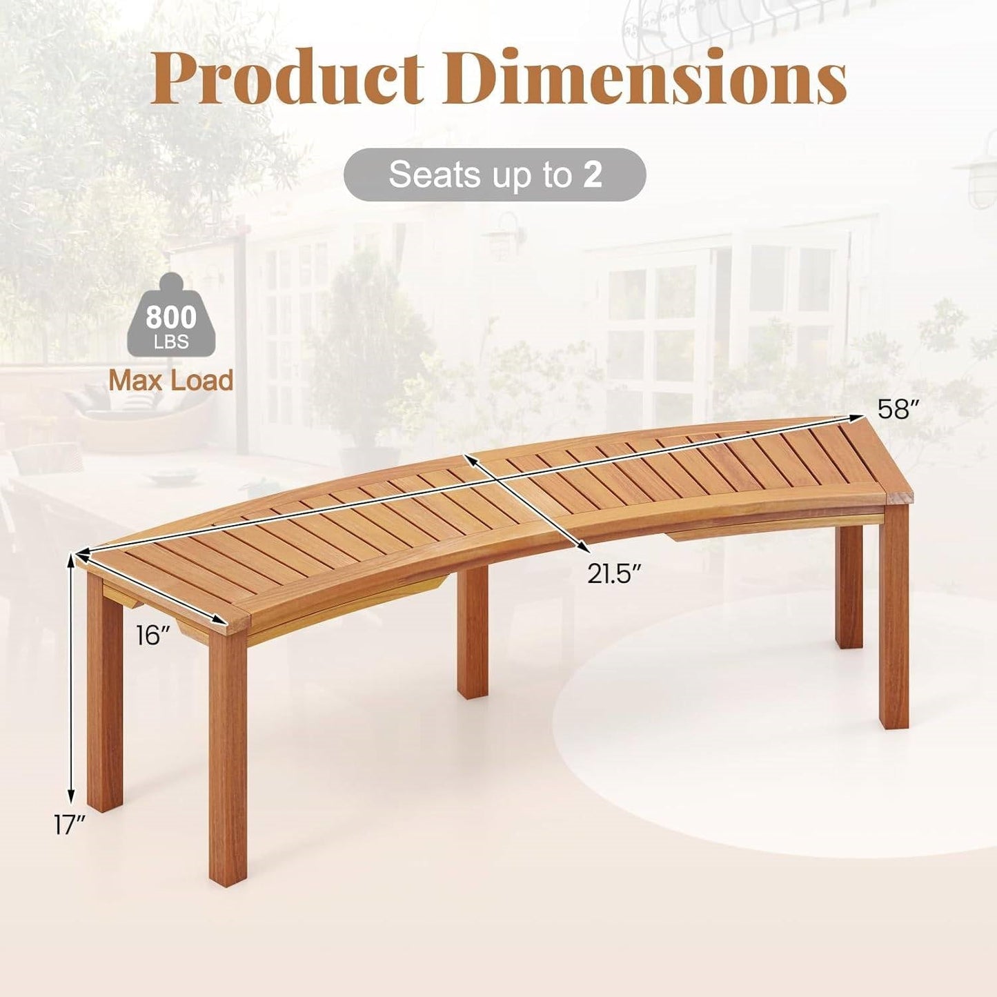 Set of 4 - Outdoor Curved Backless Garden Bench - Around Tree Table or Fire Pit LuxuryLifeWay Online Store