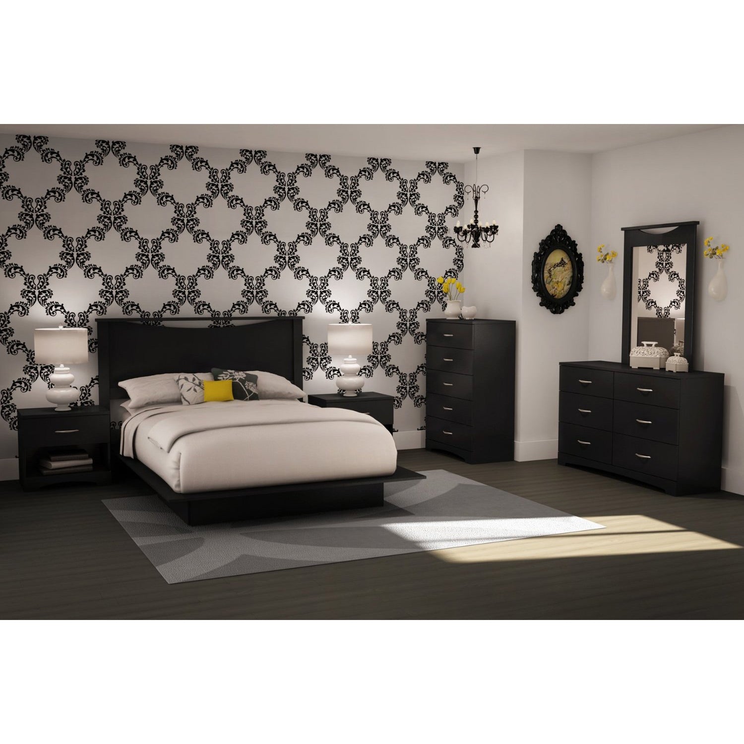 Modern 5-Drawer Bedroom Chest in Black Wood Finish LuxuryLifeWay Online Store