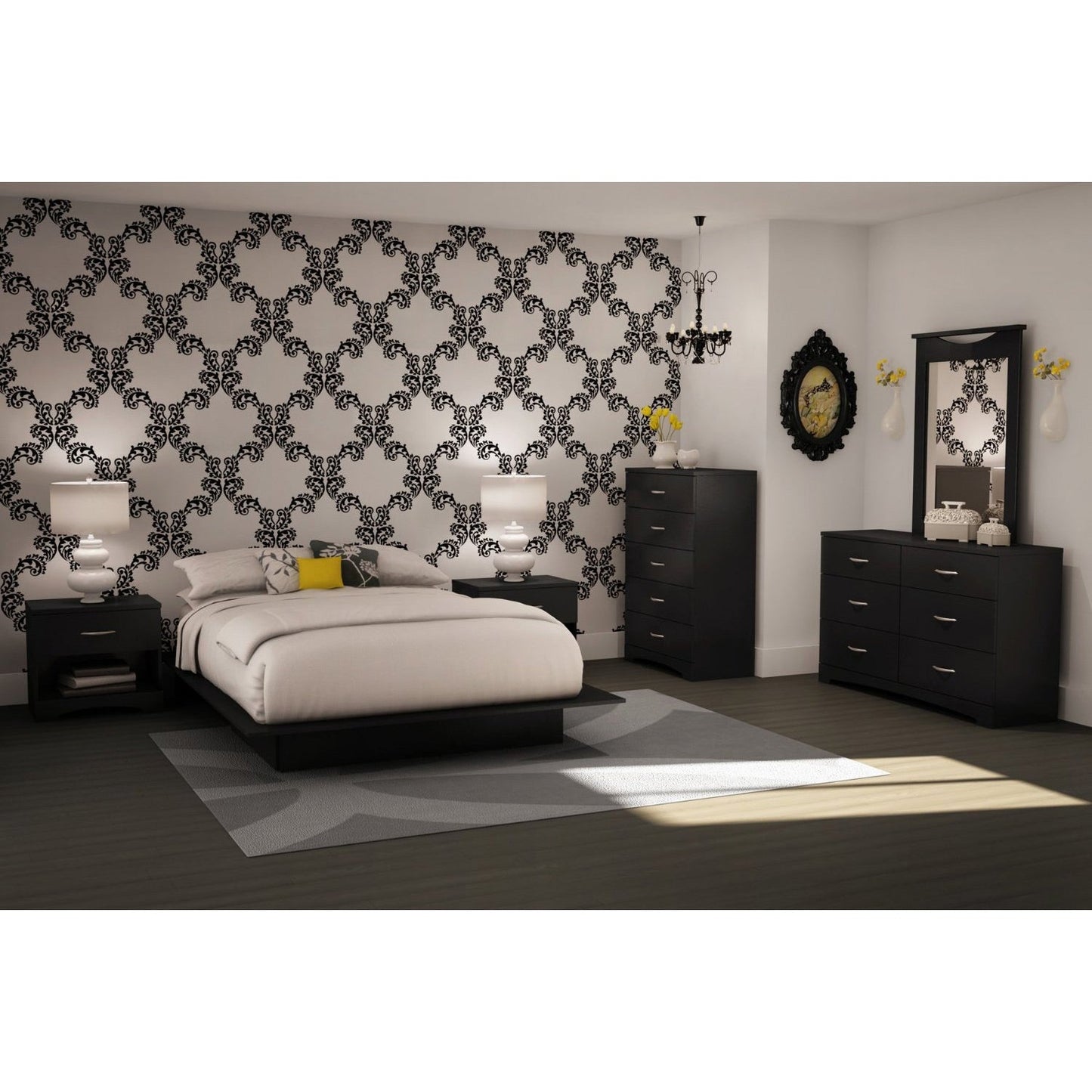 Modern 5-Drawer Bedroom Chest in Black Wood Finish LuxuryLifeWay Online Store