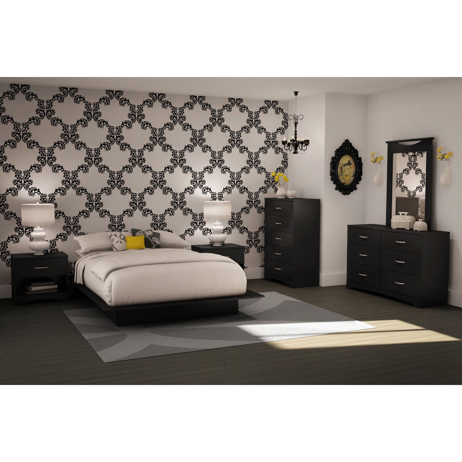 Modern 5-Drawer Bedroom Chest in Black Wood Finish LuxuryLifeWay Online Store