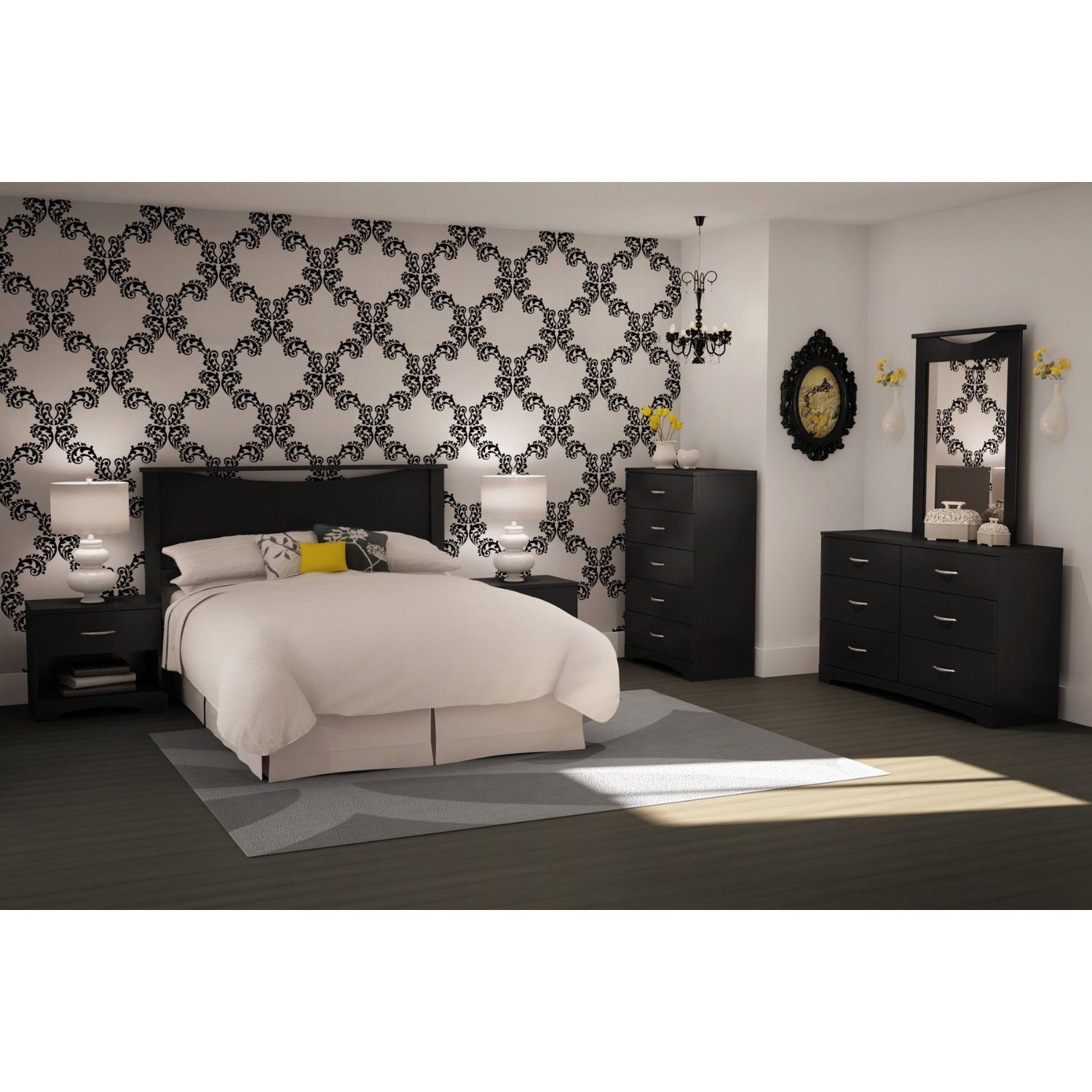 Modern 5-Drawer Bedroom Chest in Black Wood Finish LuxuryLifeWay Online Store