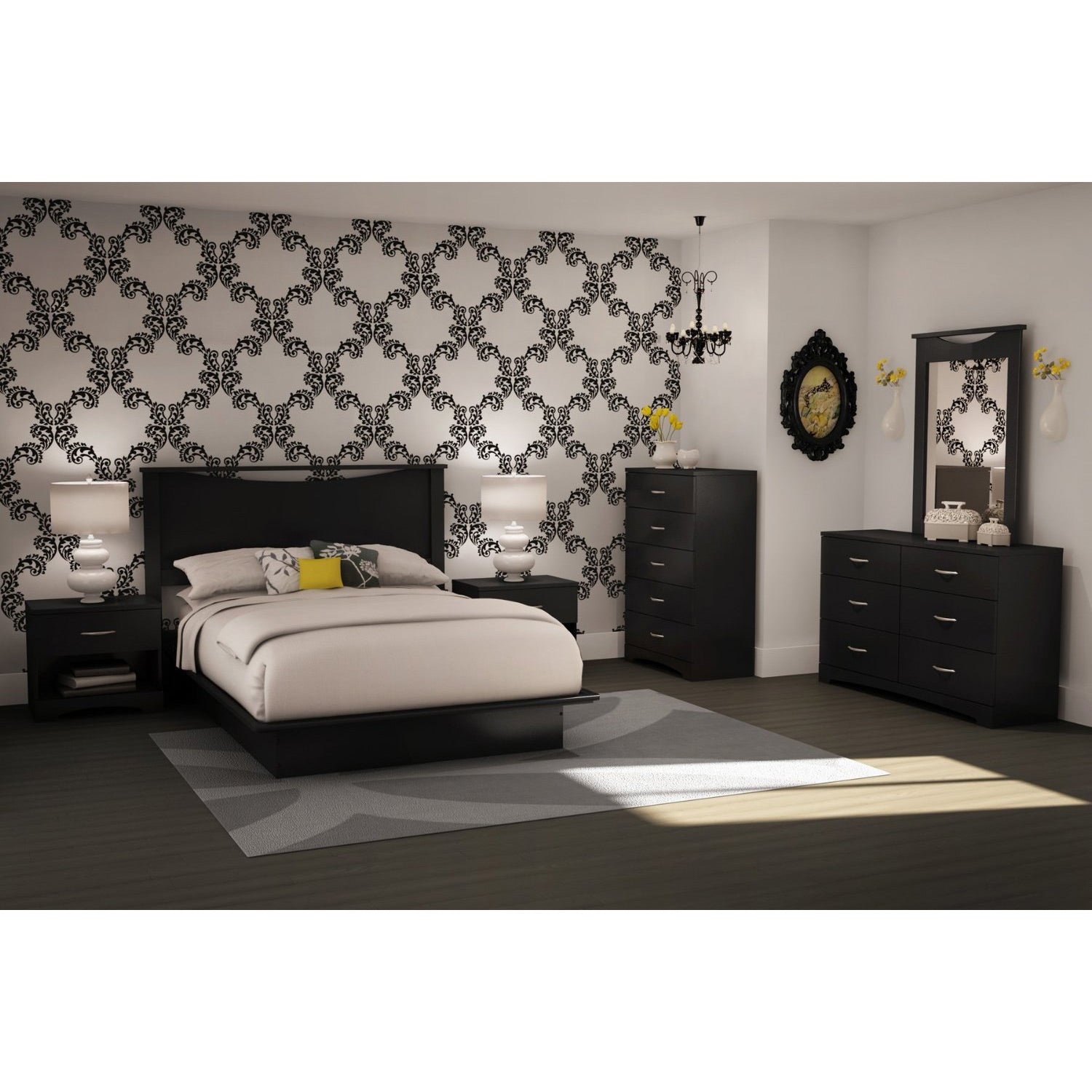 Modern 5-Drawer Bedroom Chest in Black Wood Finish LuxuryLifeWay Online Store
