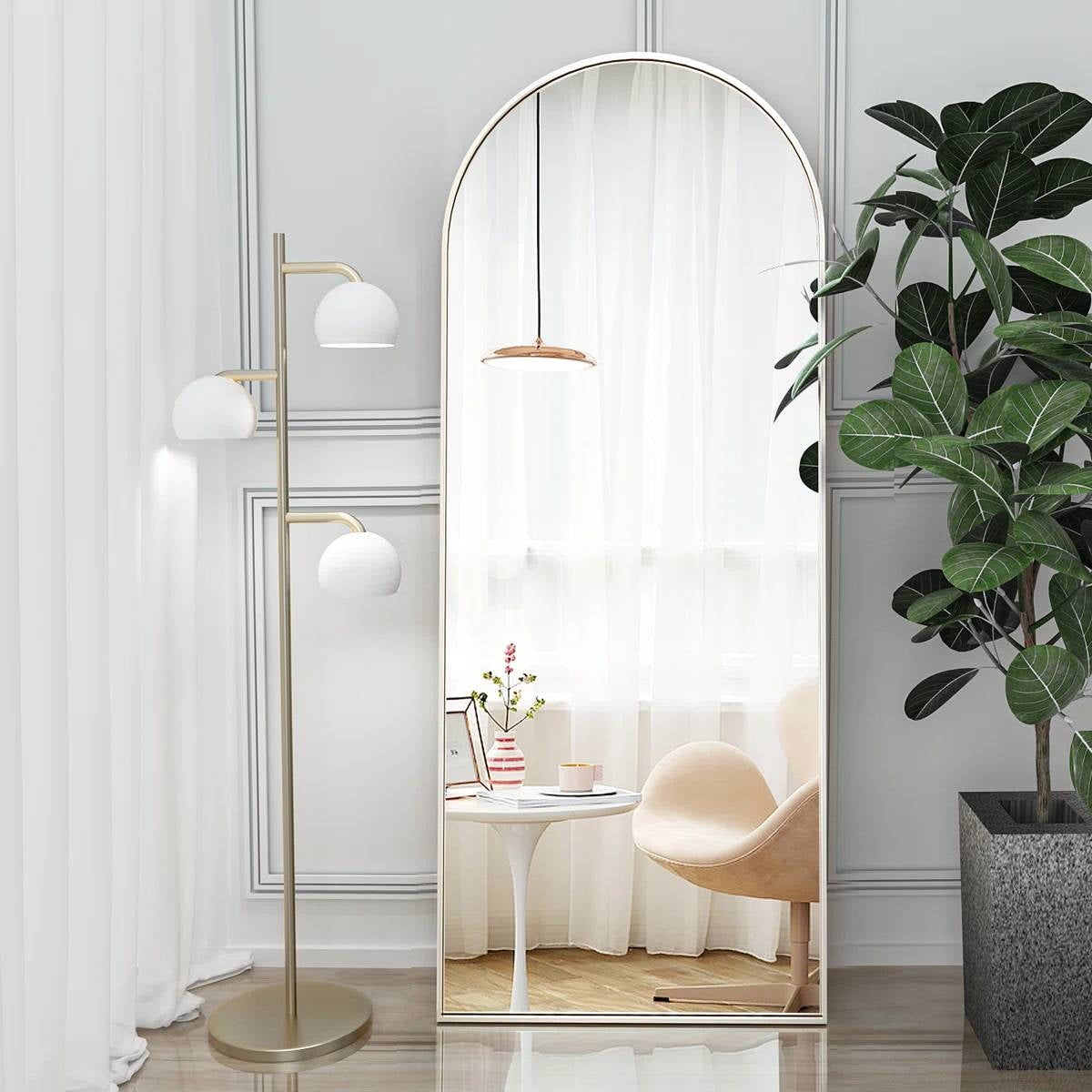 Silver 64-inch Arched Floor Mirror with Stand and Wall Hanging Screws LuxuryLifeWay Online Store