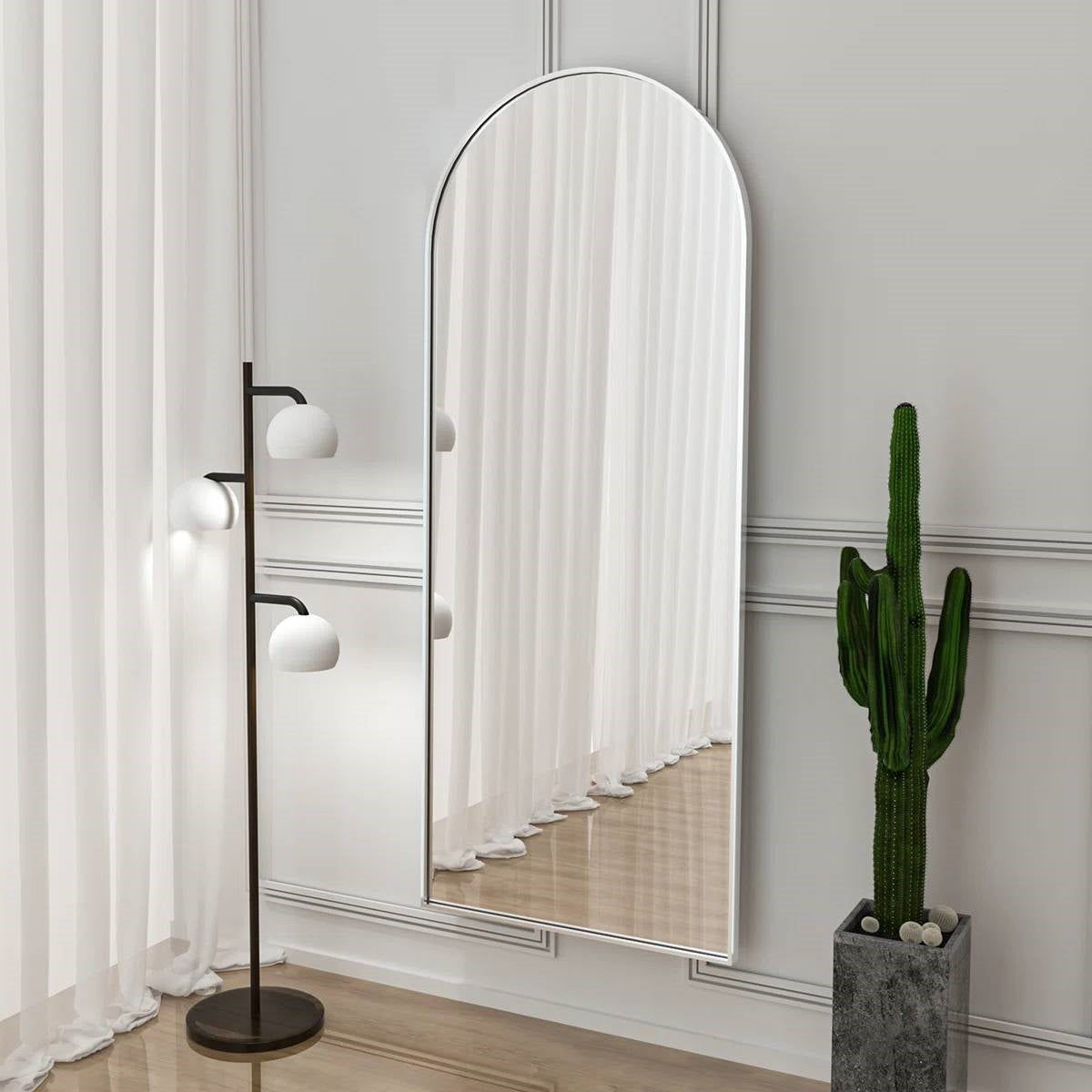 Silver 64-inch Arched Floor Mirror with Stand and Wall Hanging Screws LuxuryLifeWay Online Store