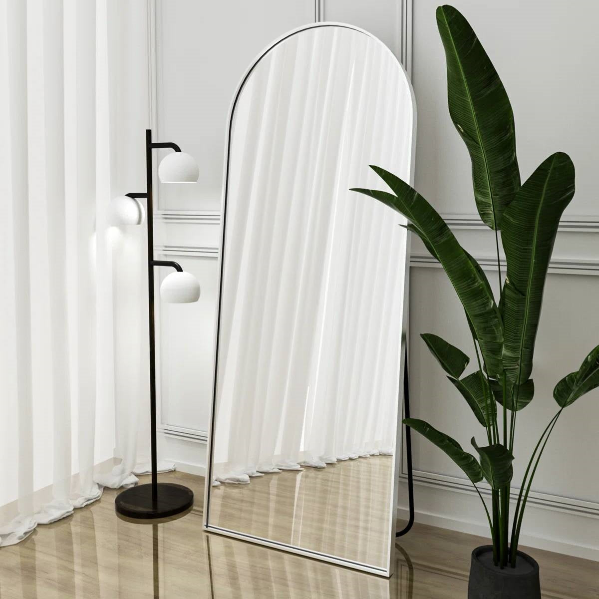 Silver 64-inch Arched Floor Mirror with Stand and Wall Hanging Screws LuxuryLifeWay Online Store