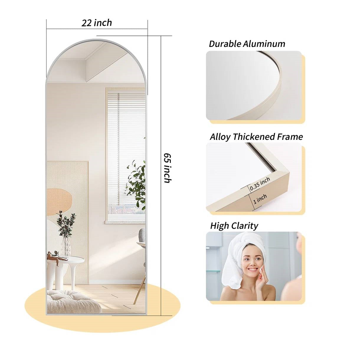 Silver 64-inch Arched Floor Mirror with Stand and Wall Hanging Screws LuxuryLifeWay Online Store