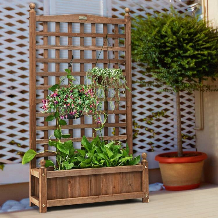 Solid Wood Farmhouse Garden Planter Box with 48-inch High Trellis LuxuryLifeWay Online Store