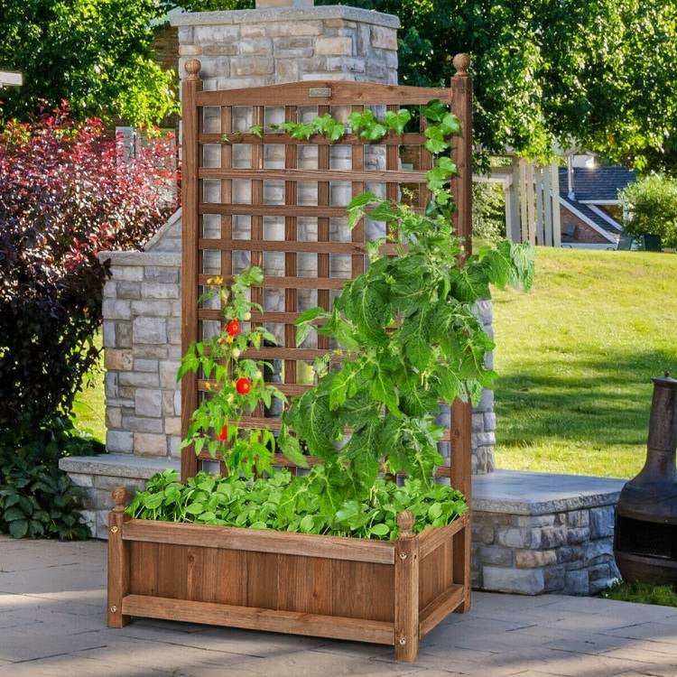 Solid Wood Farmhouse Garden Planter Box with 48-inch High Trellis LuxuryLifeWay Online Store