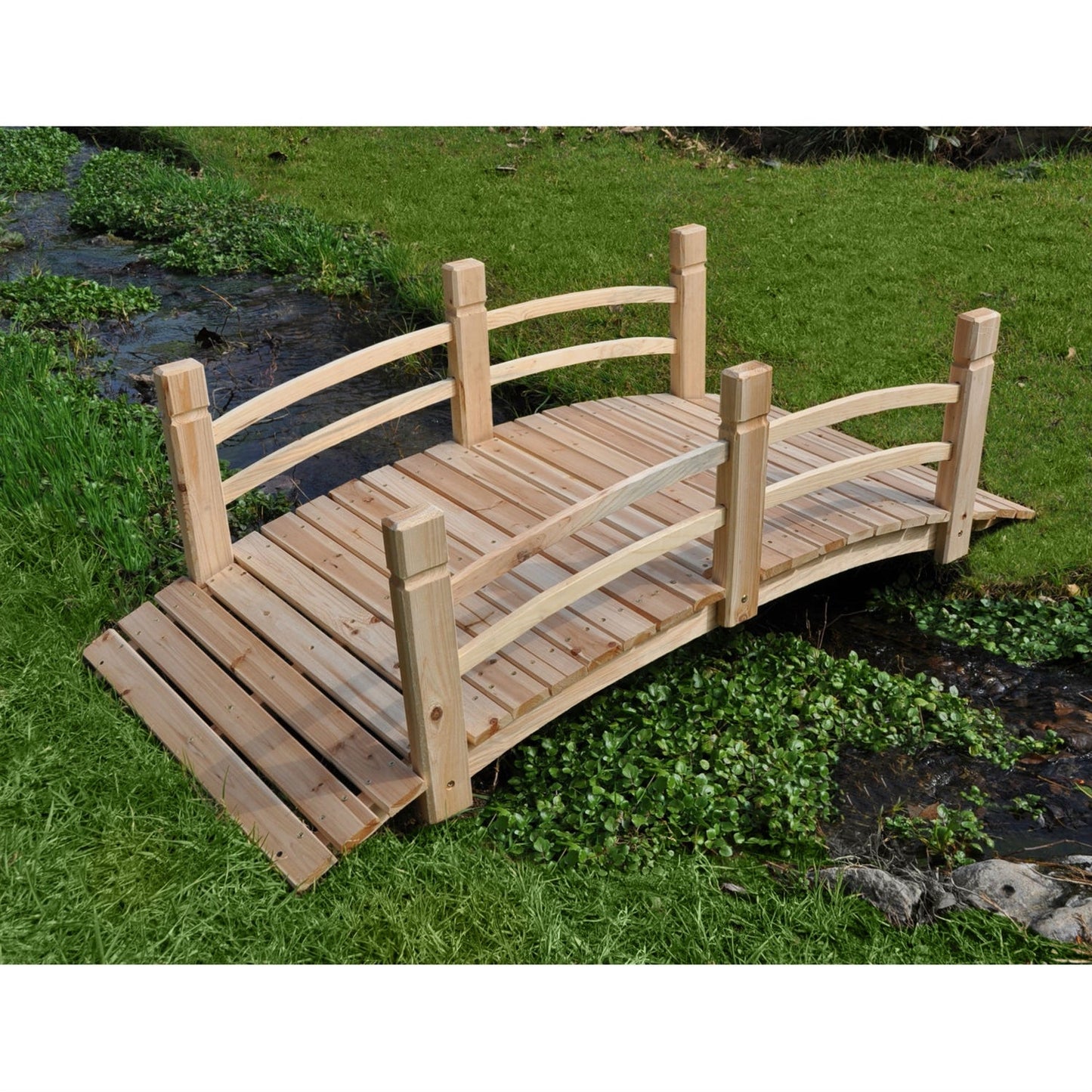 5-Ft Cedar Wood Garden Bridge with Railings in Natural Finish LuxuryLifeWay Online Store
