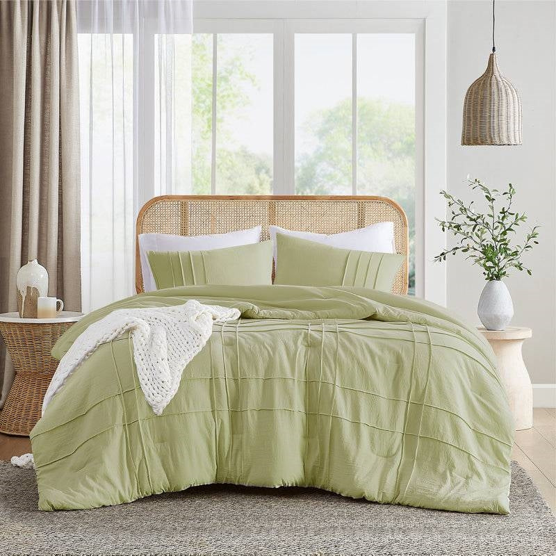 King size Microfiber Pleated Lightweight Soft Comforter Set in Sage Green LuxuryLifeWay Online Store