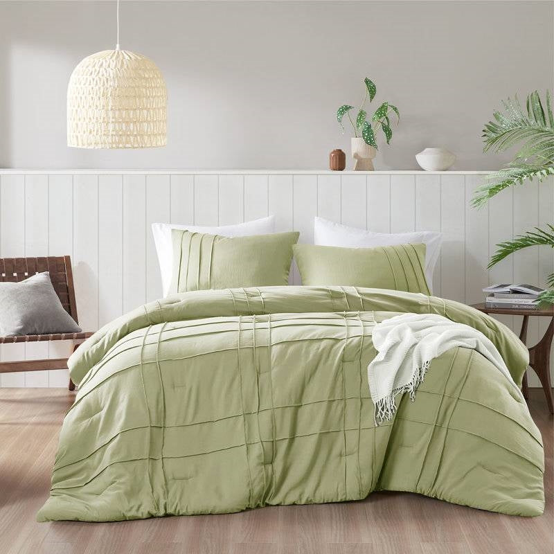 King size Microfiber Pleated Lightweight Soft Comforter Set in Sage Green LuxuryLifeWay Online Store