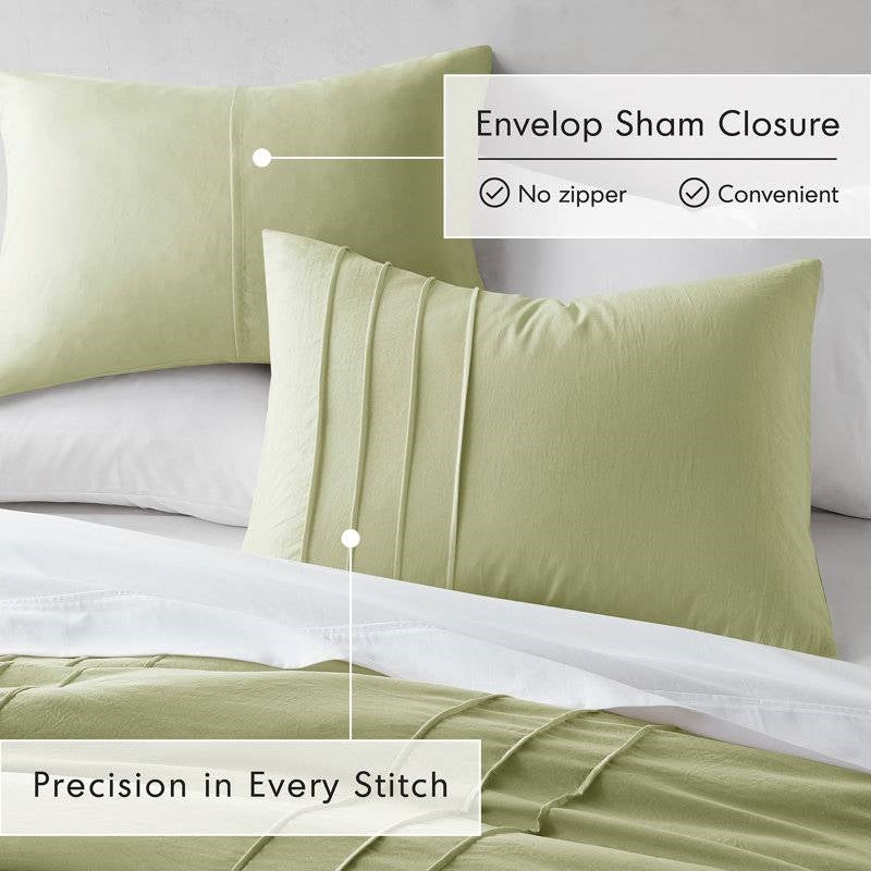 King size Microfiber Pleated Lightweight Soft Comforter Set in Sage Green LuxuryLifeWay Online Store