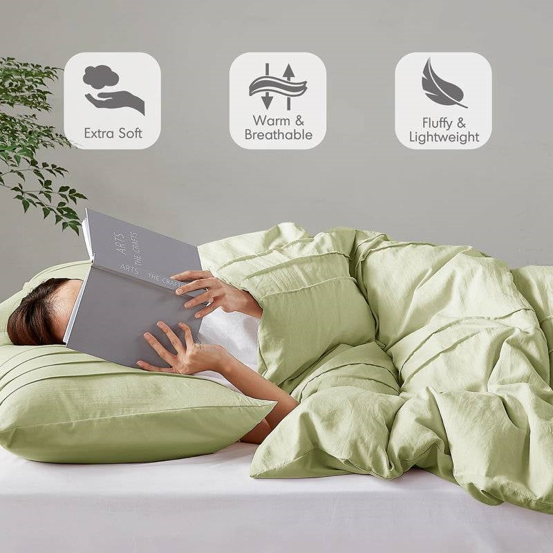 King size Microfiber Pleated Lightweight Soft Comforter Set in Sage Green LuxuryLifeWay Online Store