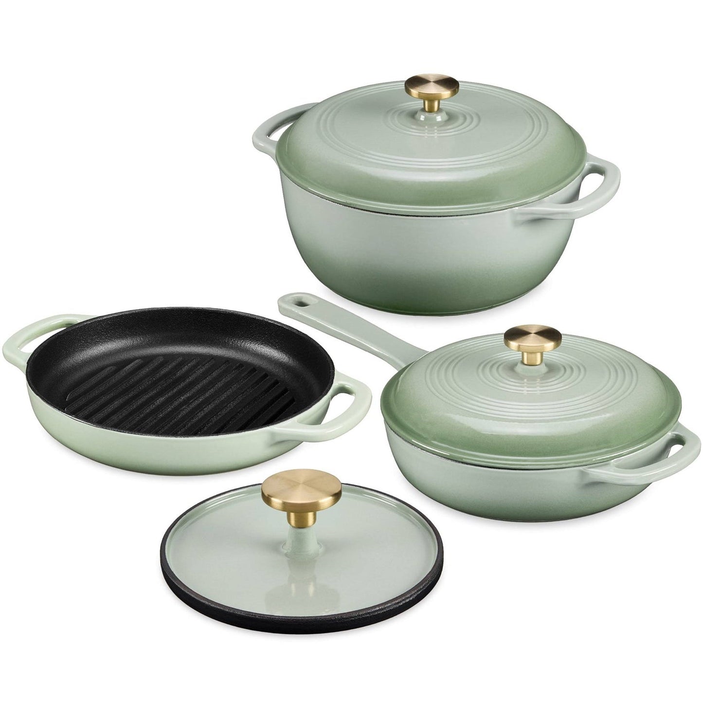 Sage 6-Piece Non-Stick Cast Iron Cookware Set - Skillet Grill Pan Dutch Oven LuxuryLifeWay Online Store