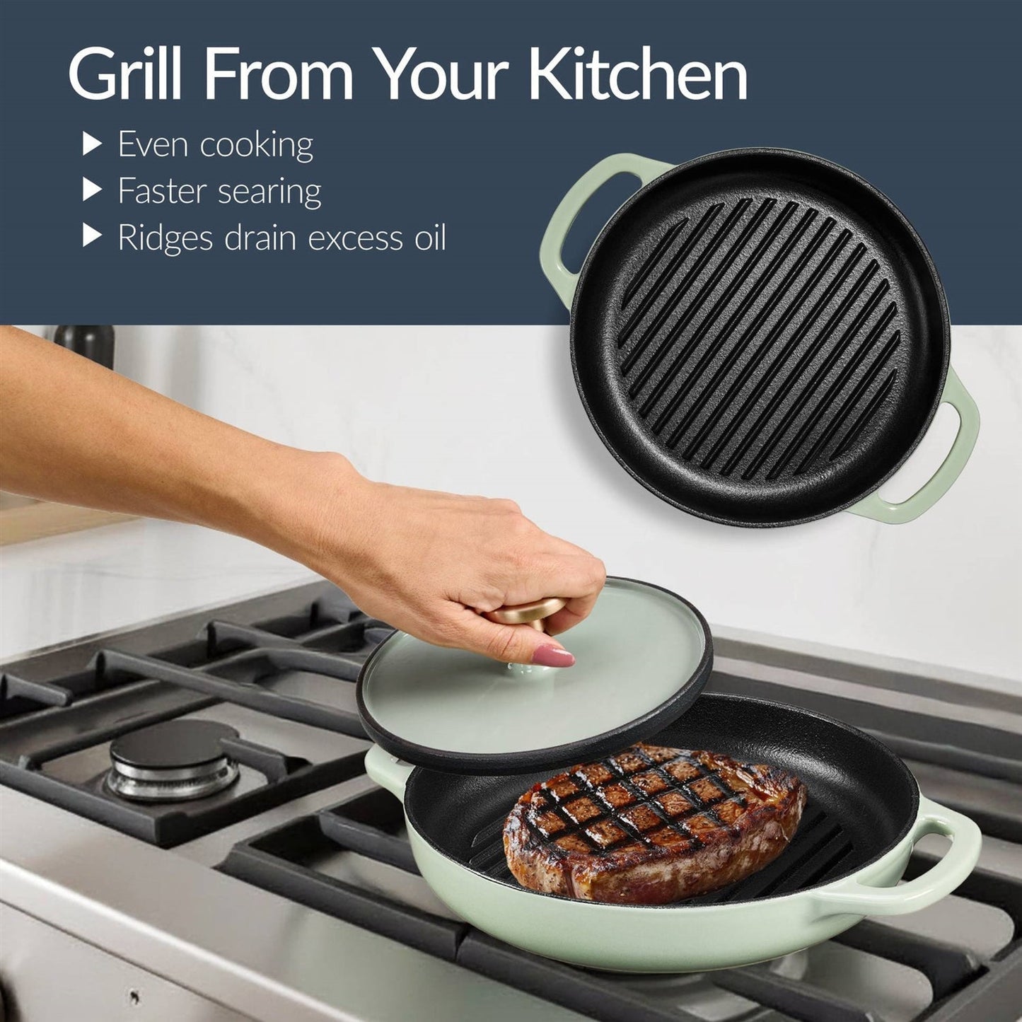 Sage 6-Piece Non-Stick Cast Iron Cookware Set - Skillet Grill Pan Dutch Oven LuxuryLifeWay Online Store