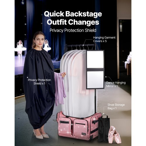 Dance Bag with Garment Rack, 23 Inch Rolling Dance Duffel, with Wheels, USB Port, Height Adjustable Clothes Rack, Privacy Protection Curtain, Ideal for Travel and Competitions, Sparkling Pink LuxuryLifeWay Online Store