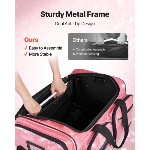 Dance Bag with Garment Rack, 23 Inch Rolling Dance Duffel, with Wheels, USB Port, Height Adjustable Clothes Rack, Privacy Protection Curtain, Ideal for Travel and Competitions, Sparkling Pink LuxuryLifeWay Online Store
